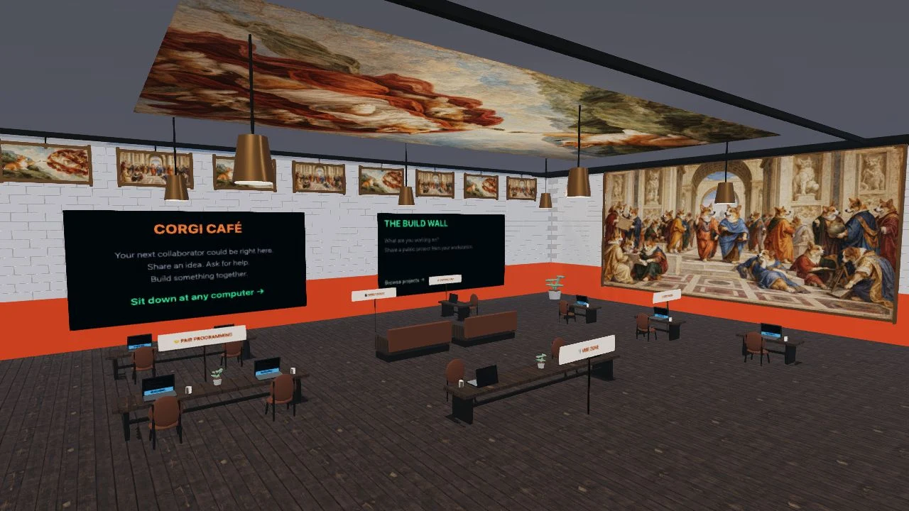 The current Corgi Café inside the TribeDen metaverse