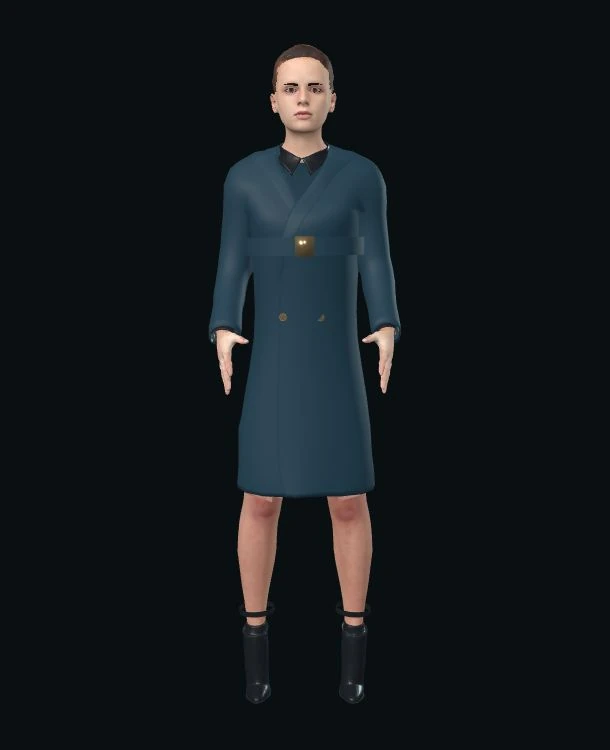 Diana, the actual fusion guide avatar, wearing her navy coat.
